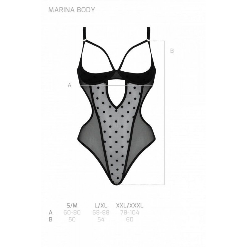 Еротичне боді Passion MARINA BODY XXL/XXXL чорне - вигляд ззаду, спокусливий дизайн