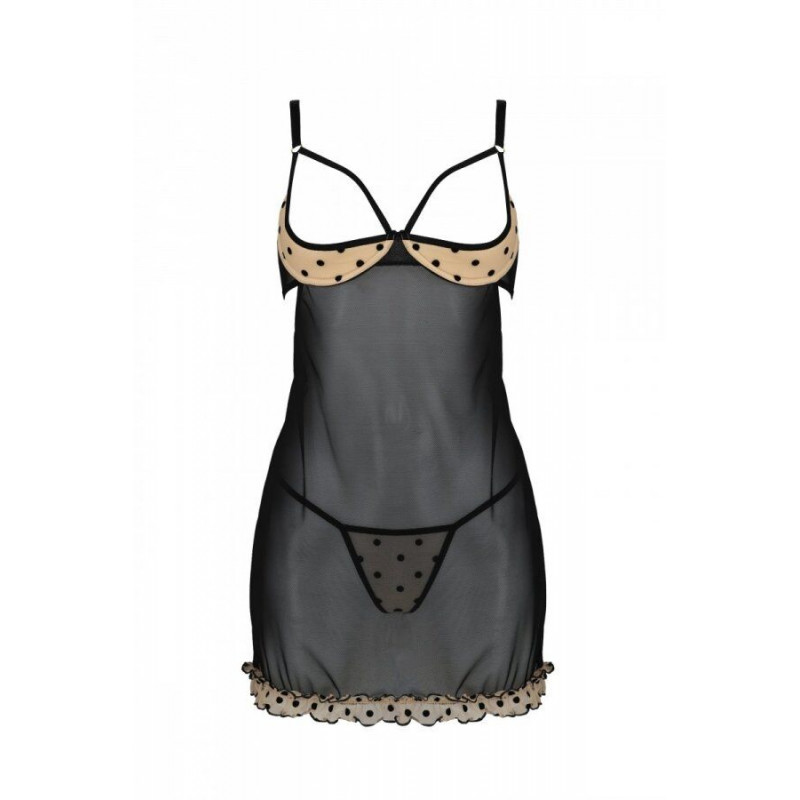 Текстура ніжної тканини пеньюара Passion MARINA CHEMISE L/XL бежевого