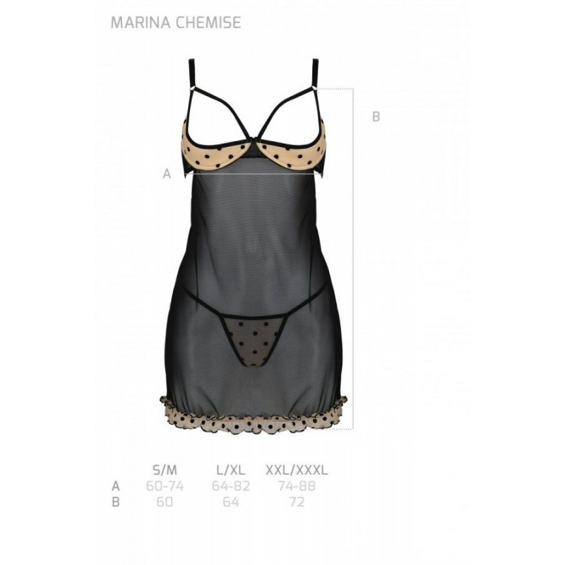 Пеньюар Passion MARINA CHEMISE S/M бежевий у витонченій упаковці від бренду Passion