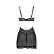Еротичний пеньюар Passion MARINA CHEMISE XXL/XXXL чорний, деталі дизайну, бретелі, виріз