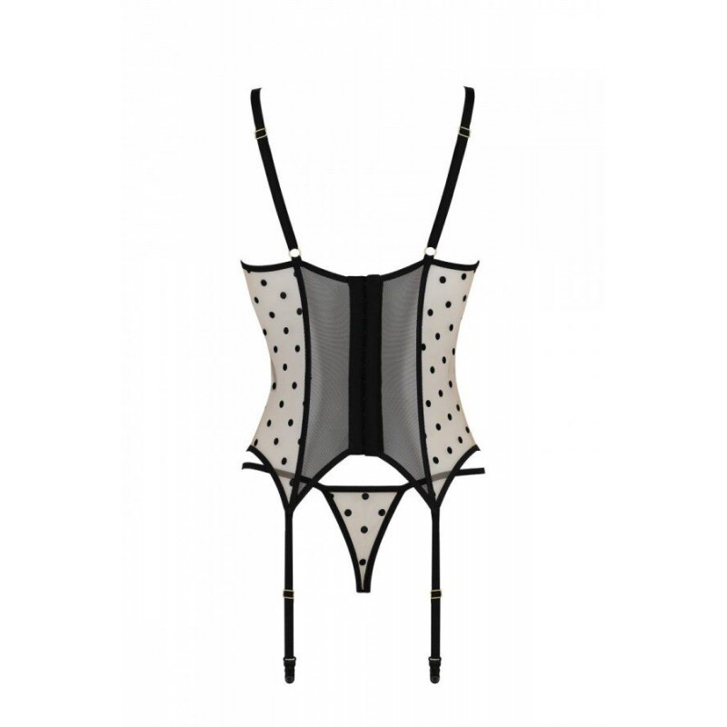 Корсет Passion MARINA CORSET бежевий з відкритими чашками, S/M - вид ззаду