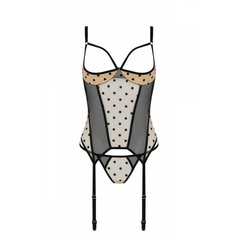 Вигляд збоку бежевого корсету Passion MARINA CORSET XXL/XXXL, демонстрація підтримки та формування силуету