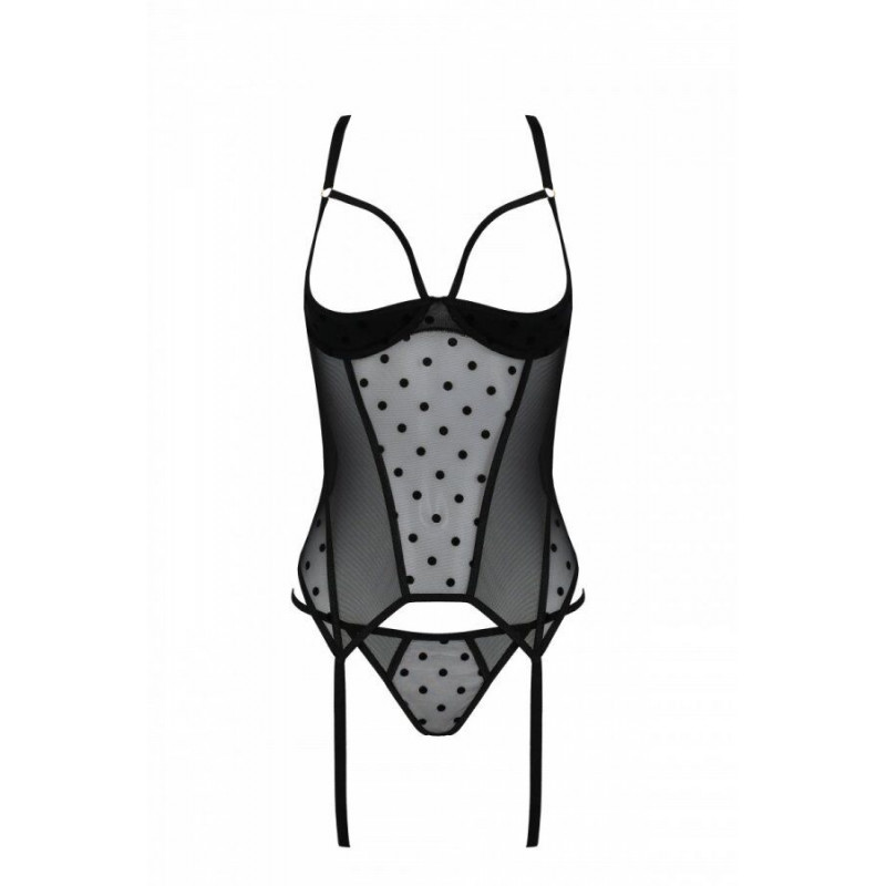 Розкішний чорний корсет Passion MARINA CORSET L/XL, акцент на відкритих чашках та силуеті
