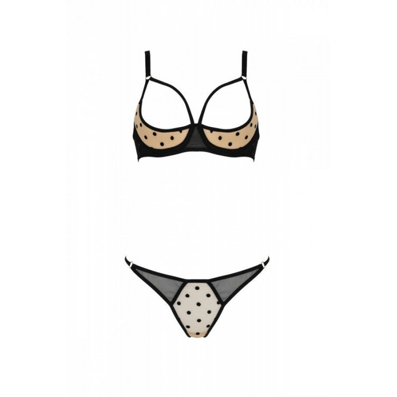 Вигляд збоку еротичного комплекту Passion MARINA SET WITH OPEN BRA, бежевий