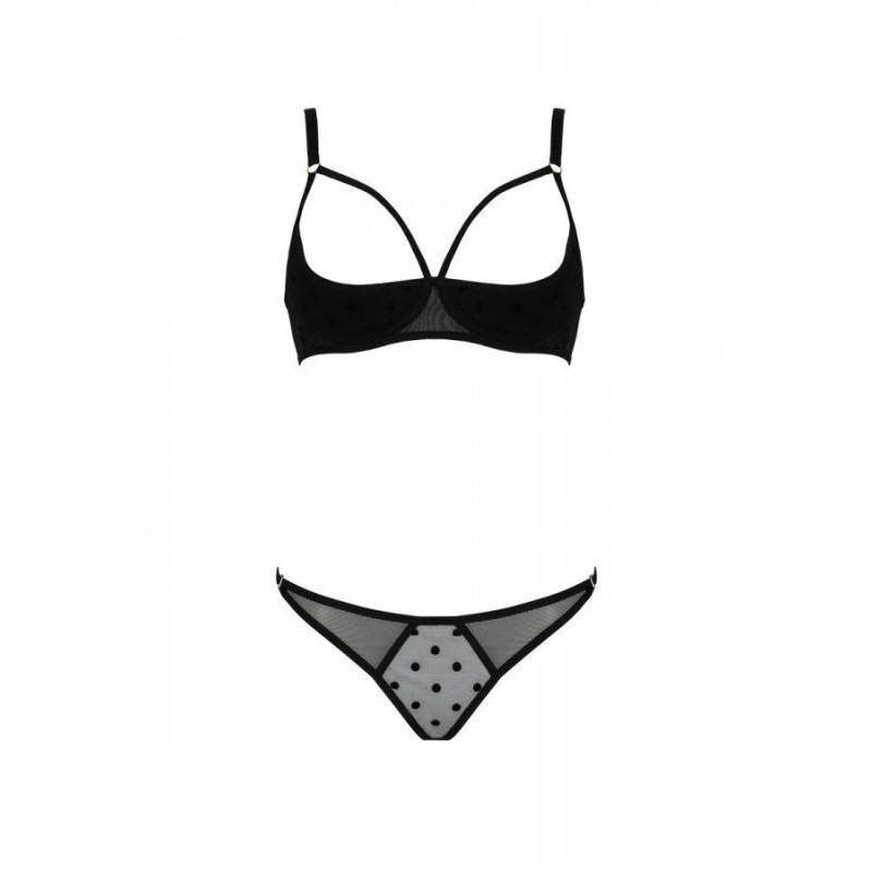 Деталі еротичного комплекту Passion MARINA SET WITH OPEN BRA, S/M, чорний, відкриті чашки
