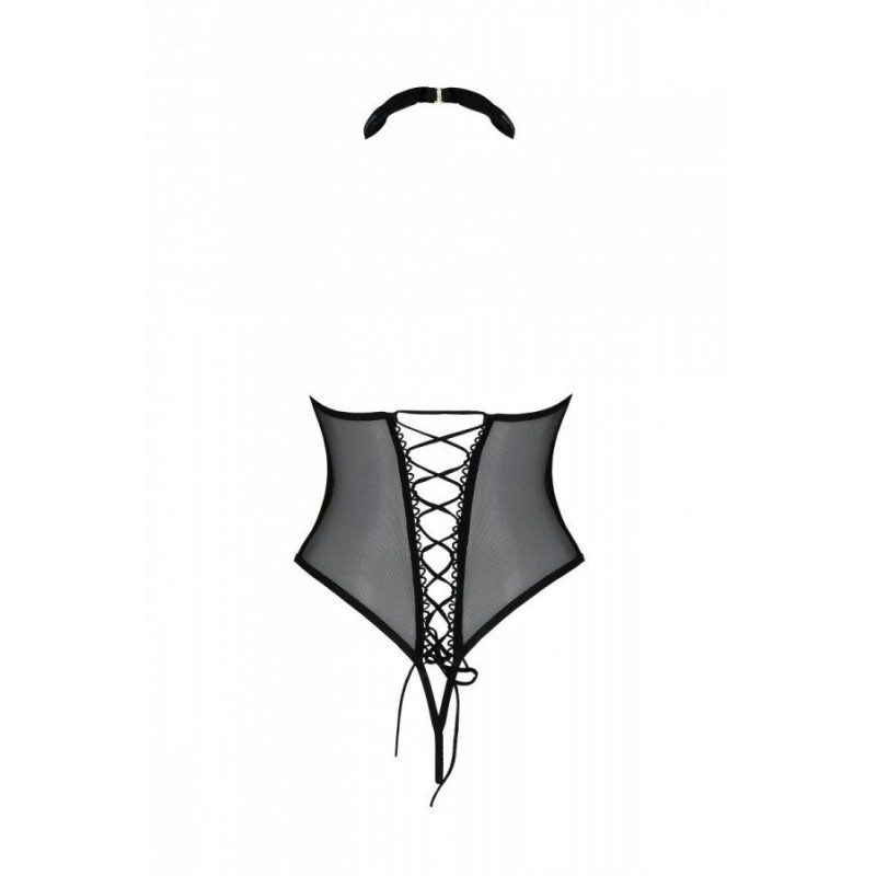 Еротичне боді Passion TRISHA BODY S/M beige - акцент на відкриті чашки та мереживні вставки