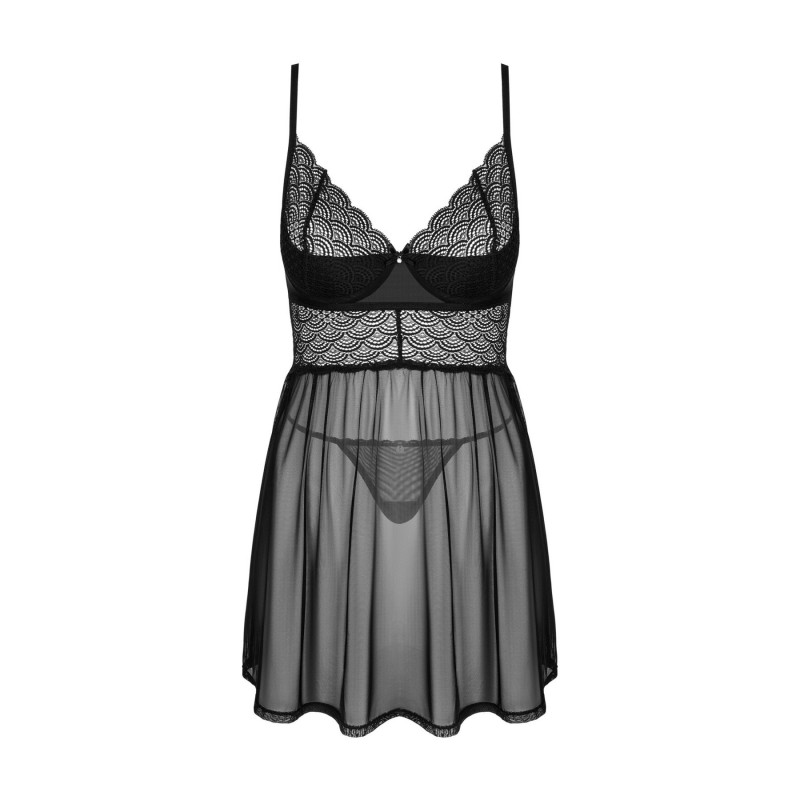 Еротичний комплект Obsessive Chemeris babydoll & thong M/L - ближчий вигляд на мереживо пеньюара