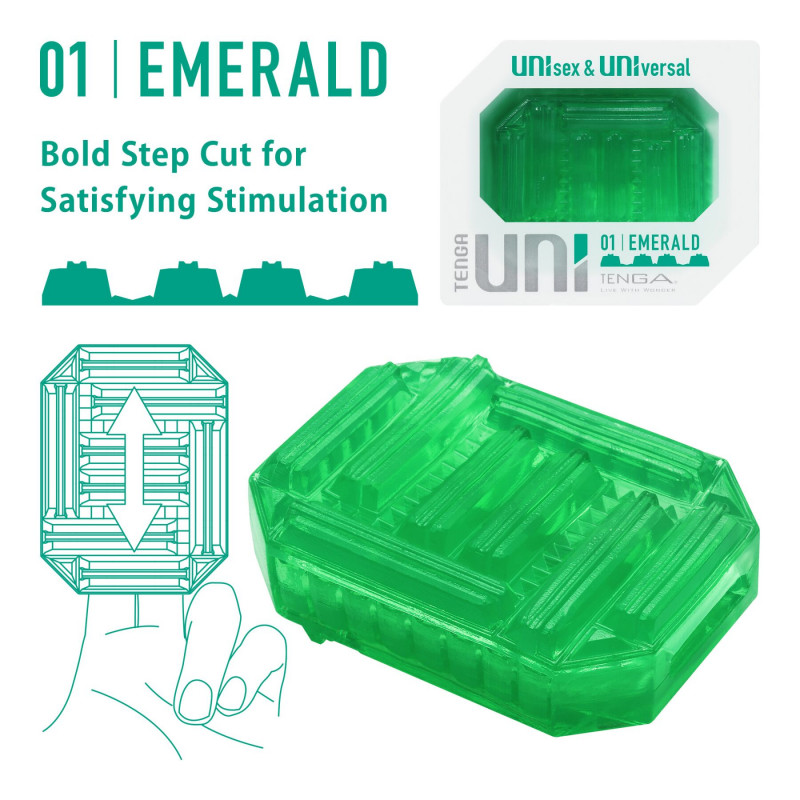 Tenga UNI Emerald вид сбоку: демонстрация его эргономичной формы и текстуры