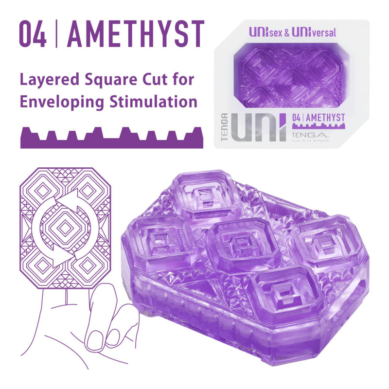 Унісекс-стимулятор Tenga UNI Amethyst, фіолетовий, детальний вигляд рельєфної текстури