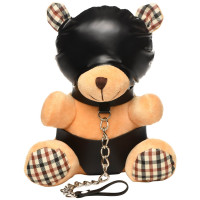 Плюшевий ведмедик Master Series HOODED Teddy Bear БДСМ у шкіряному капюшоні з повідцем, 23x16x12 см