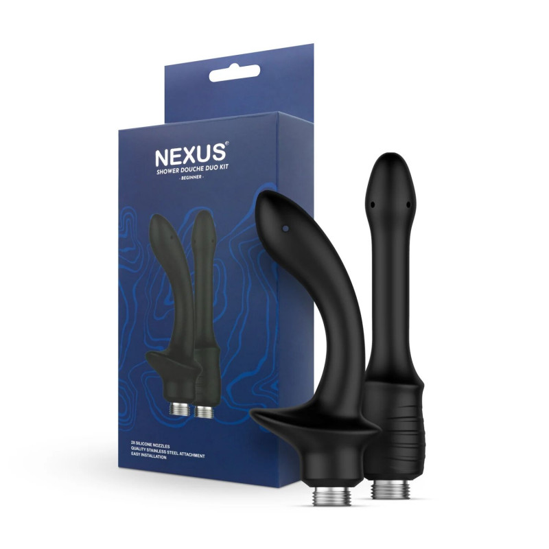 Набір анальних насадок для душу Nexus Beginner Shower Douche Duo Kit – Black, з акцентом на деталі кріплення