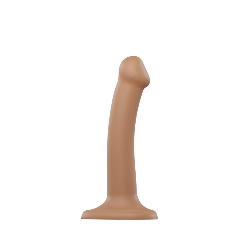 Вигляд збоку на двошарову насадку для страпона Strap-On-Me Dual Density Dildo Caramel S, 2.7 см