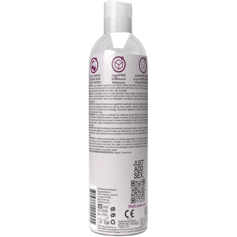 Детальний вигляд збоку на упаковку зігрівального лубриканту Wet Warming Black Cherry 4 in 1