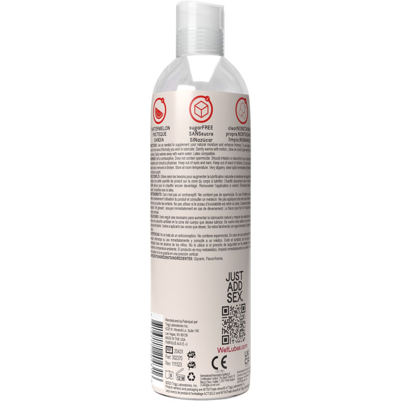 Деталі упаковки зігріваючого лубриканту Wet Warming Watermelon 4 in 1, збоку