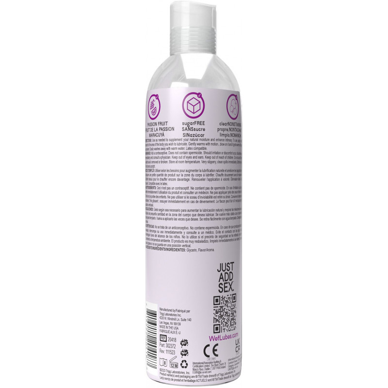 Детальний вигляд збоку на упаковку зігрівального лубриканту Wet Warming Passion Fruit 4 in 1