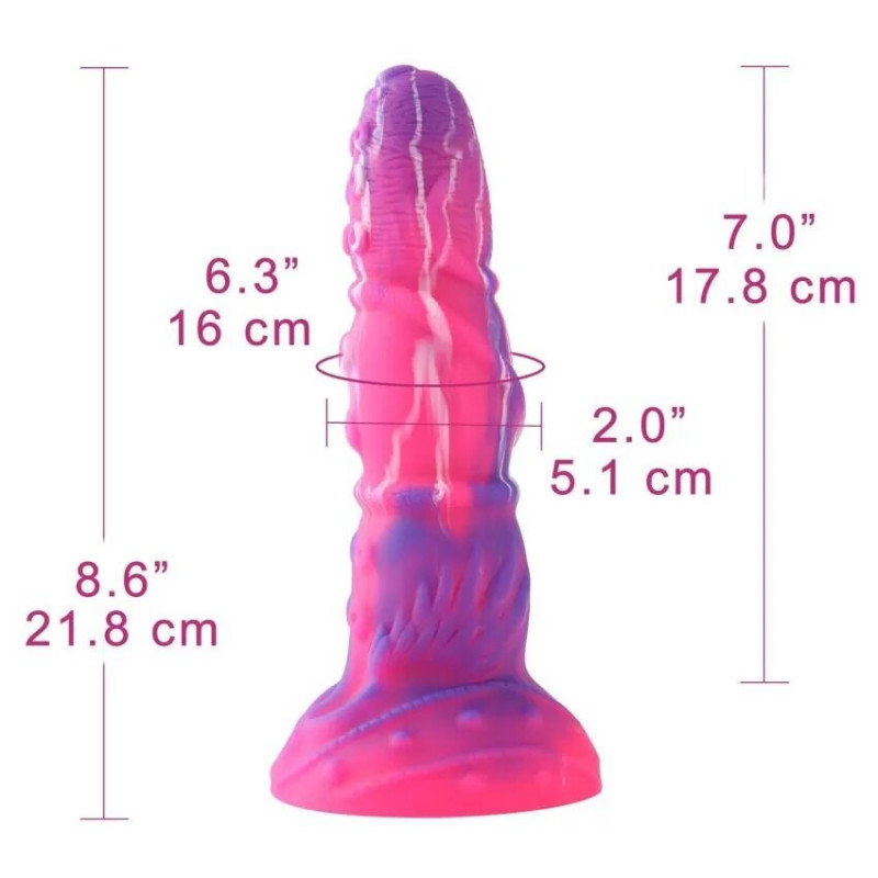 Вигляд збоку фалоімітатора Hismith Tentacle Silicone Dildo Monster Series, демонструє вигнуту форму та деталізовані щупальця