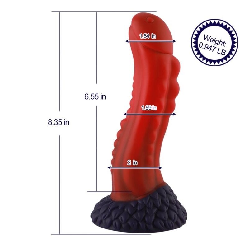 Детальний вигляд червоного фалоімітатора Hismith 8.35″ Curved Silicone Dildo Red Monster Series