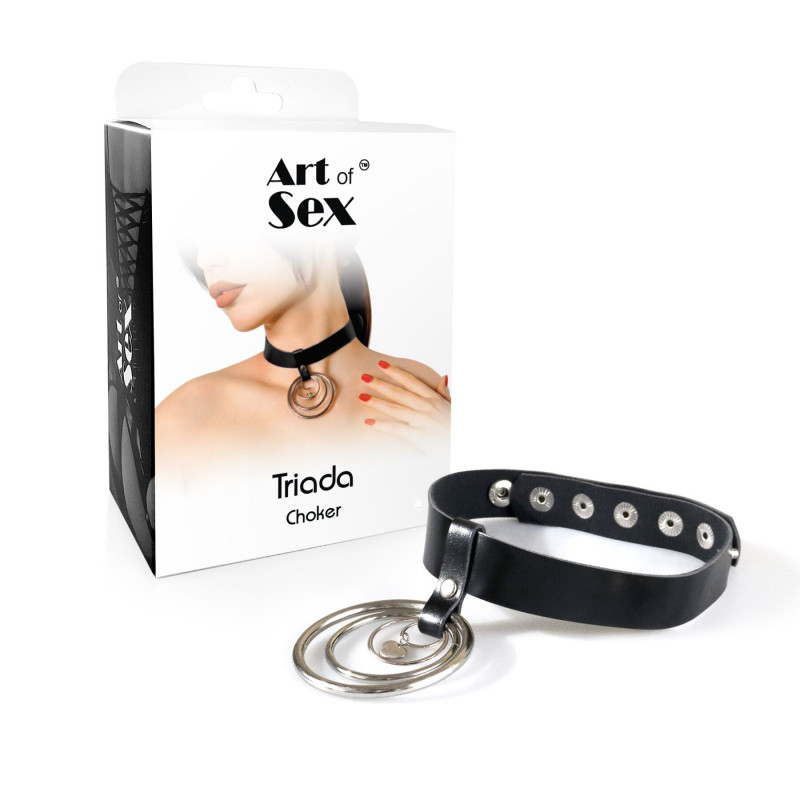 Упаковка чокера Art of Sex Triada з натуральної шкіри, чорний