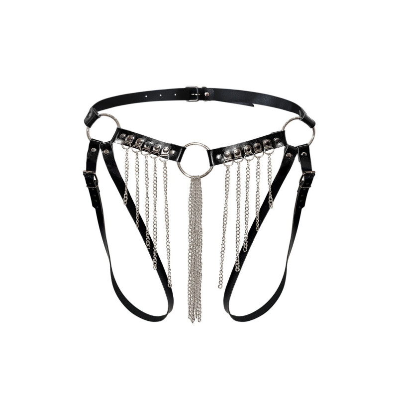 Текстура тканини та деталі ланцюгів на чорних трусиках Art of Sex Xena XS-M