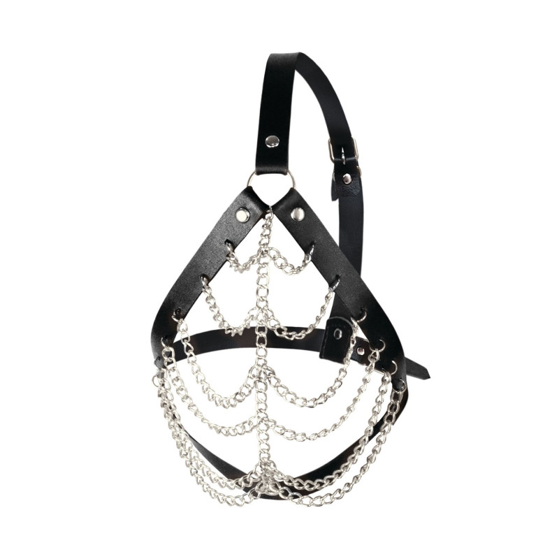 Маска Art of Sex Devon, чорна шкіра - детальний вигляд збоку, демонстрація форми та прилягання