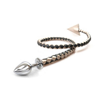 Анальная пробка металлическая Art of Sex Succubus L, с дьявольским хвостом, экокожа, черный/золото