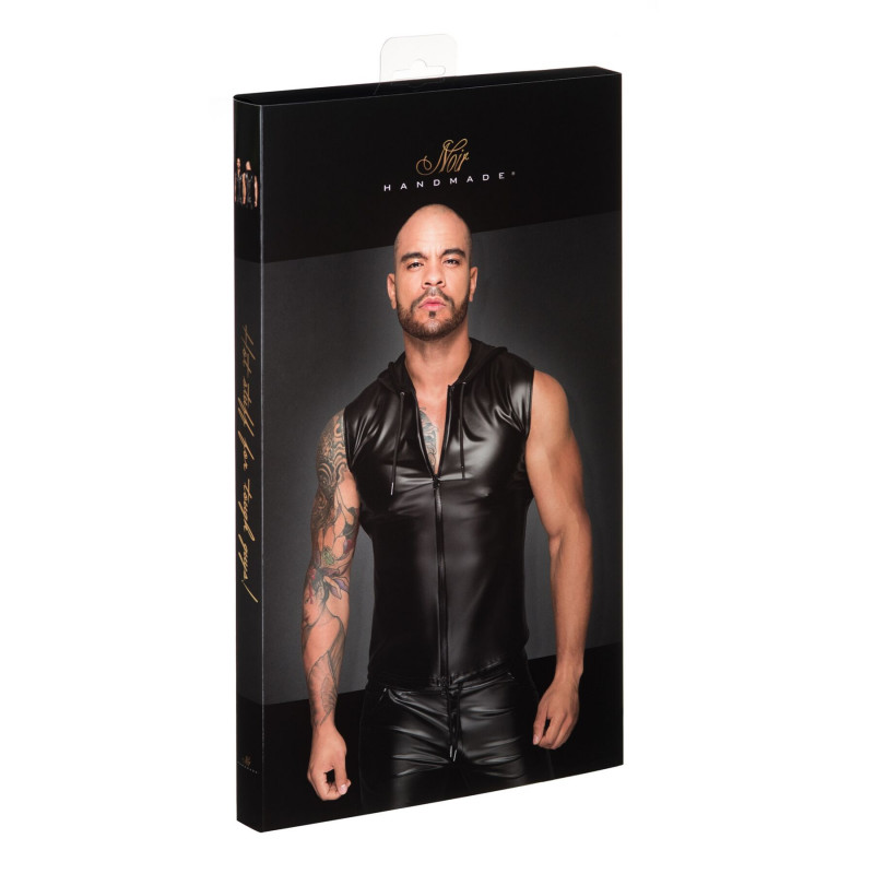 Застібка-блискавка та капюшон чоловічої безрукавки Noir Handmade H062, чорна