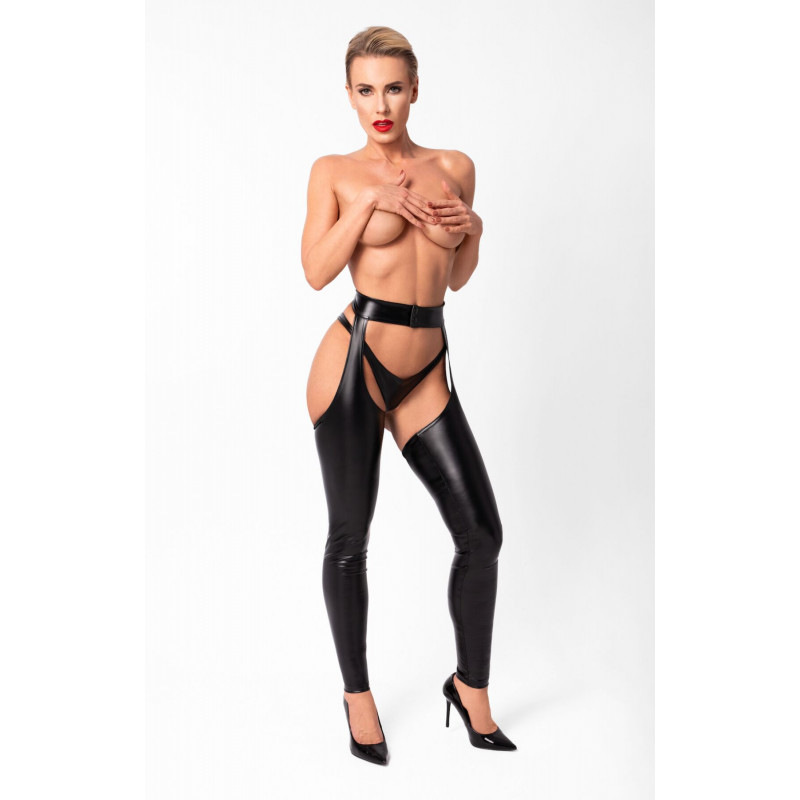 Текстура матеріалу легінсів Noir Handmade F323 Rebel, чорні, глянцевий ефект під латекс, розмір XXL