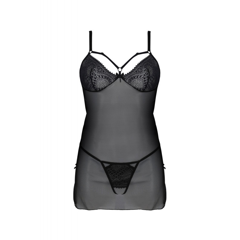 Пеньюар Passion DROSERA CHEMISE black L/XL, вид збоку, підкреслена талія