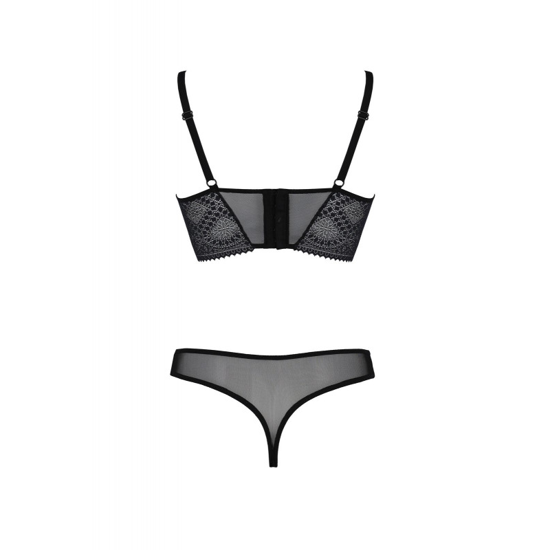Трусики танга з сіткою та мереживом з комплекту Passion DROSERA SET black S/M, чорні
