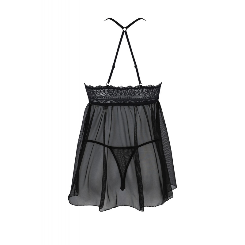 Текстура мережива пеньюара Passion KERRIA CHEMISE чорного XXL/XXXL