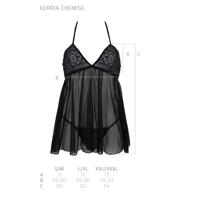 Пеньюар Passion KERRIA CHEMISE чорний з трусиками XXL/XXXL