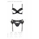 Комплект білизни Passion KERRIA SET WITH OPEN BRA black, комплект включає стрінги та пояс для панчіх, розмір XXL/XXXL