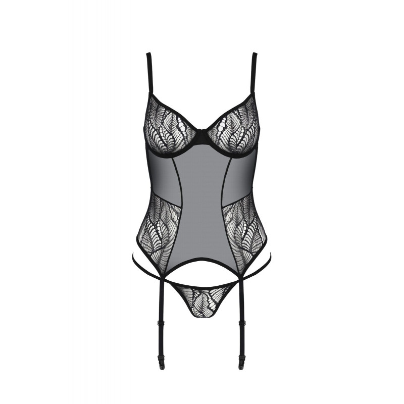 Текстура тканини чорного корсета Passion LEAFA CORSET S/M