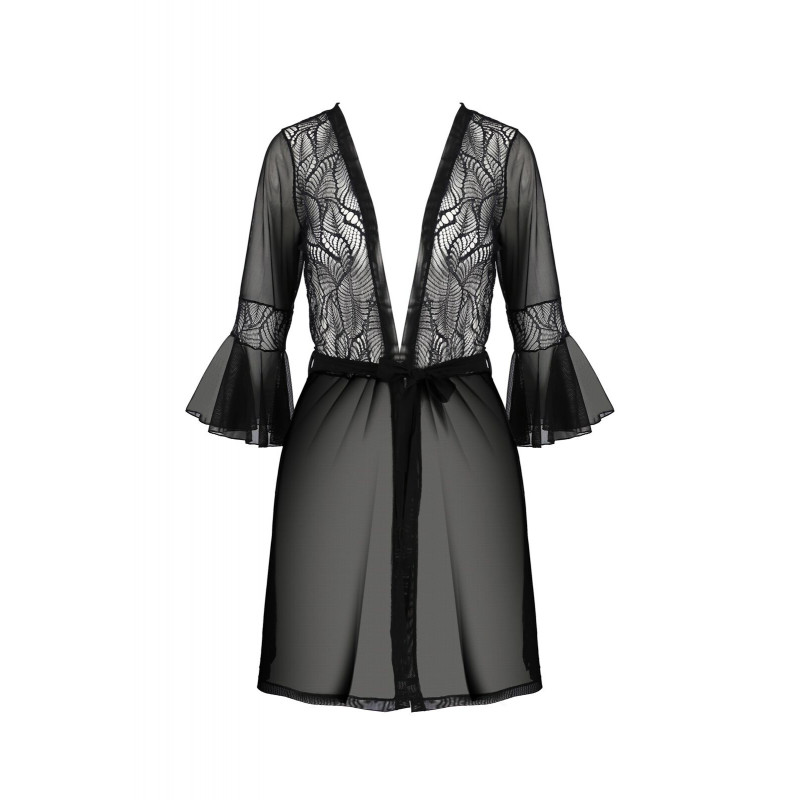 Текстура тканини чорного пеньюара Passion LEAFA PEIGNOIR black XXL/XXXL: вишуканий шовк, м'якість та блиск