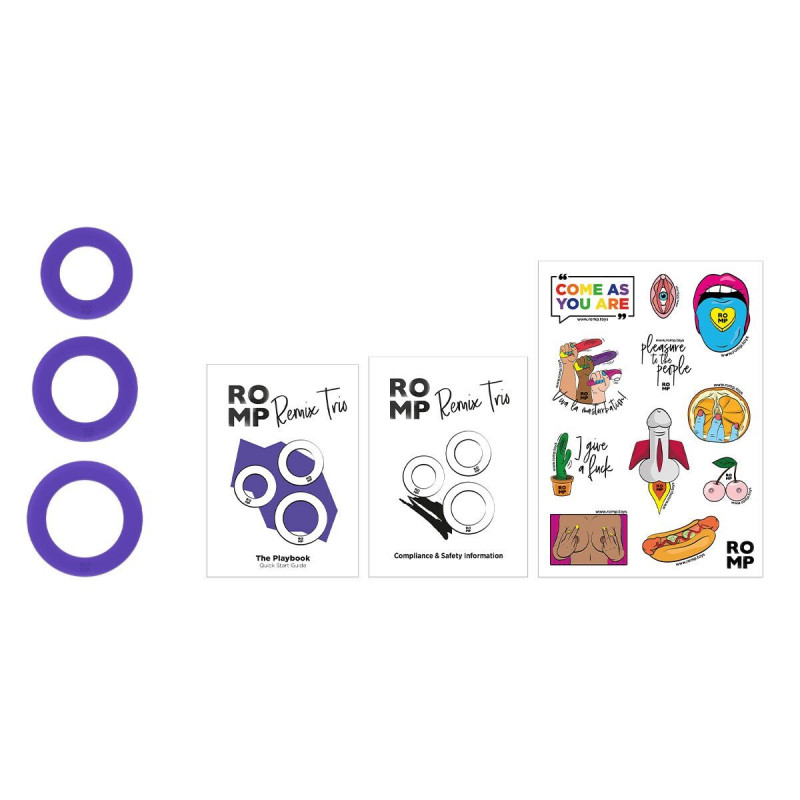 Порівняння розмірів ерекційних кілець Romp Remix Trio, всі три діаметри