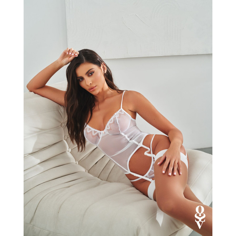 Корсет Obsessive Alissium M/L, вид ззаду, акцент на відкритій спині та дизайні