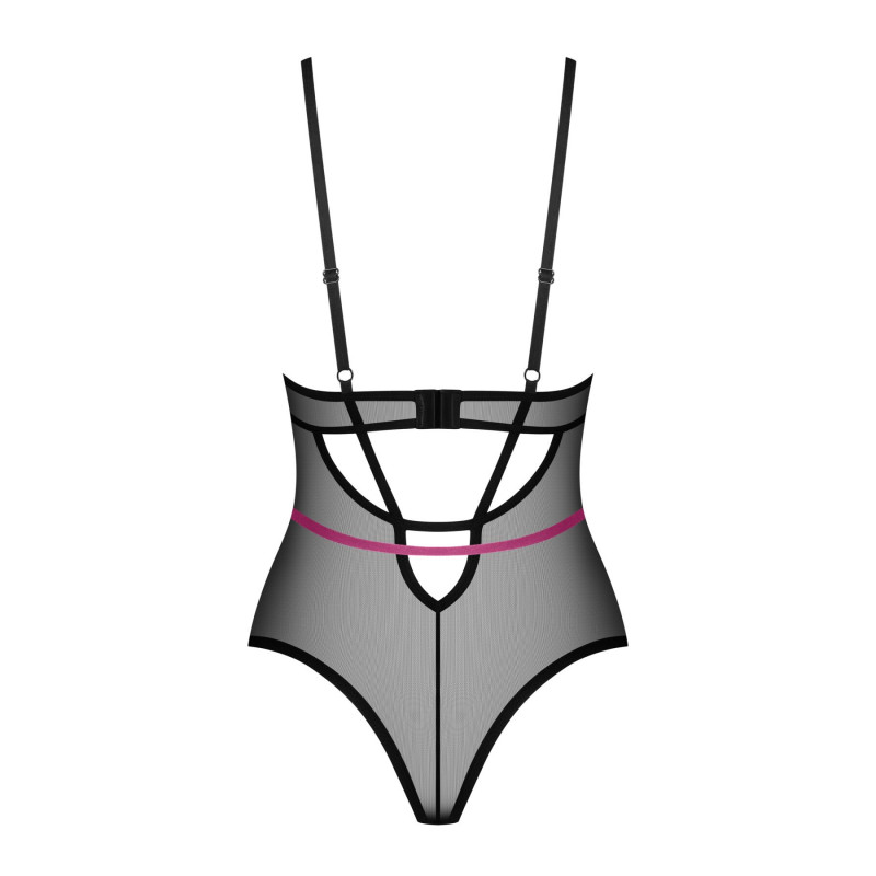 Боді Obsessive Novenes teddy XS/S прозоре з кісточками та стрічками - загальний вигляд