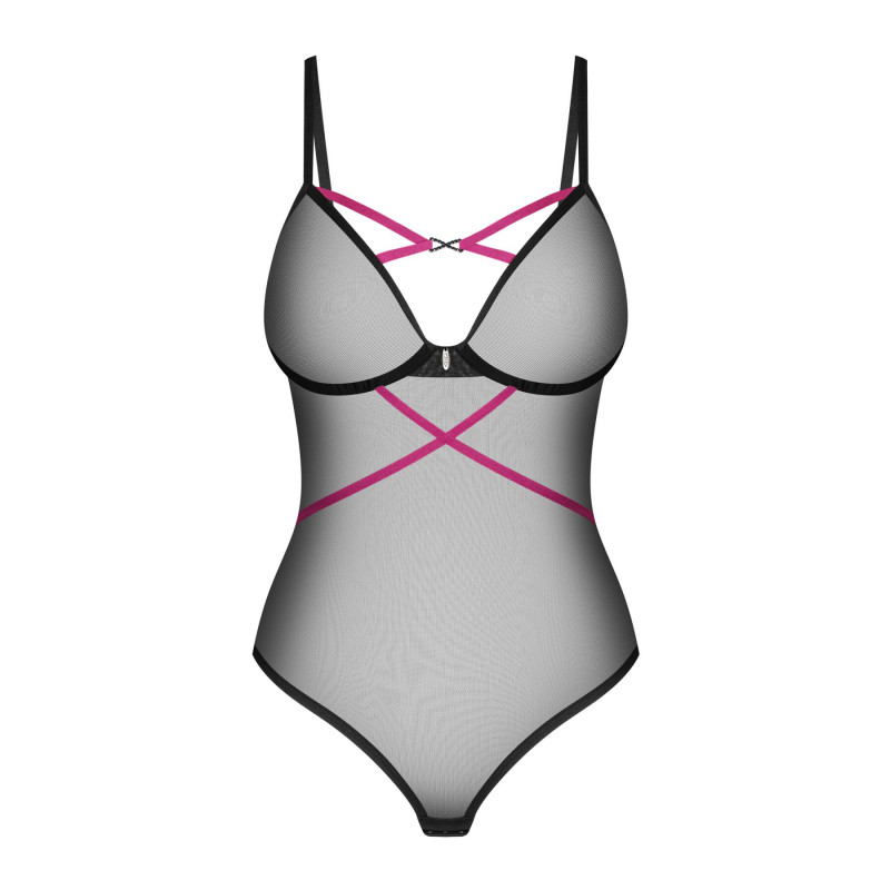 Модель демонструє боді Obsessive Novenes teddy XL/2XL: грайливий образ