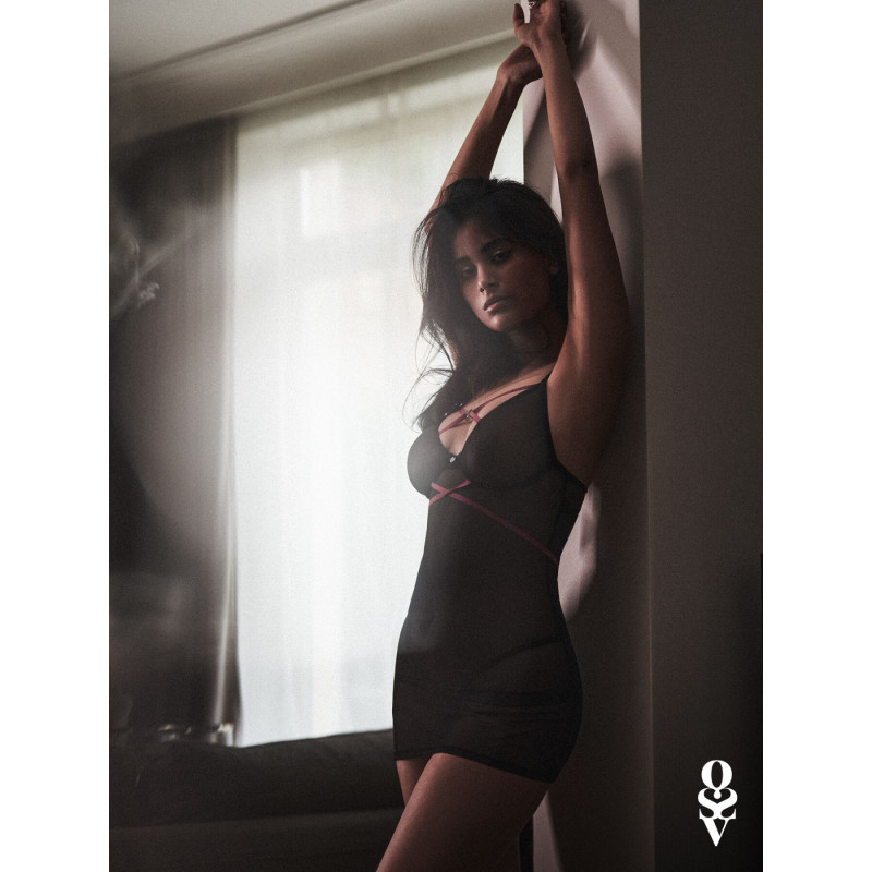 Текстура прозорого матеріалу пеньюара Obsessive Novenes chemise & thong XL/2XL