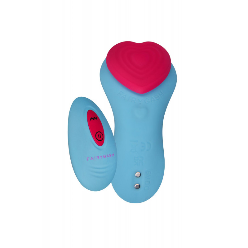 Вигляд збоку синього вібратора FairyGasm HeartGem, що демонструє його компактний розмір