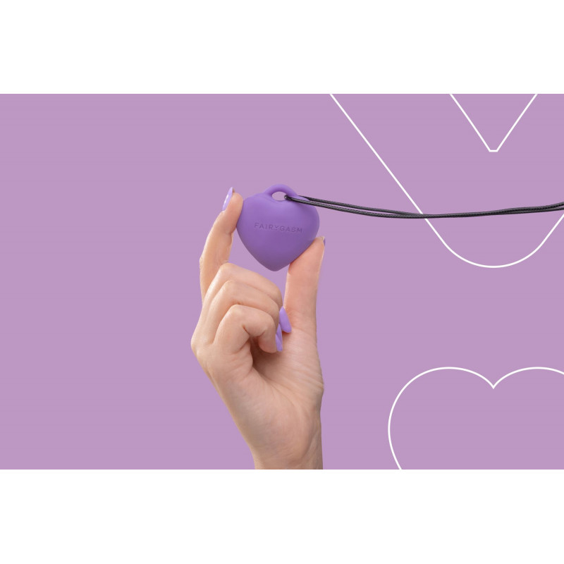 Мінівібратор FairyGasm PleasureStone Сердечко фіолетовий, вид зверху, показує кнопки керування