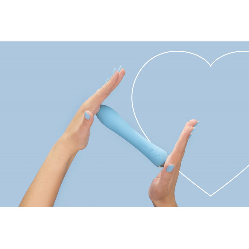 Вібратор FairyGasm WowGenie blue у профіль, демонстрація вигинів