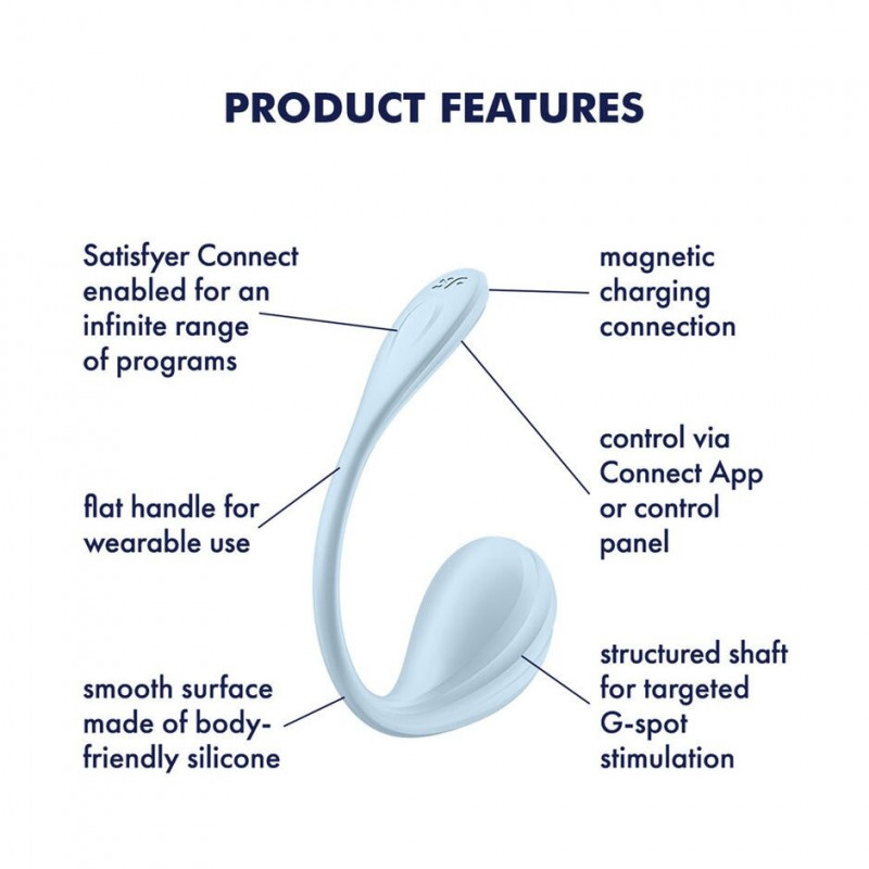 Смарт-віброяйце Satisfyer Smooth Petal Connect App Light Blue у руці, демонстрація розміру
