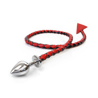 Металлическая анальная пробка Art of Sex Succubus S с дьявольским хвостом, экокожа, черный/красный