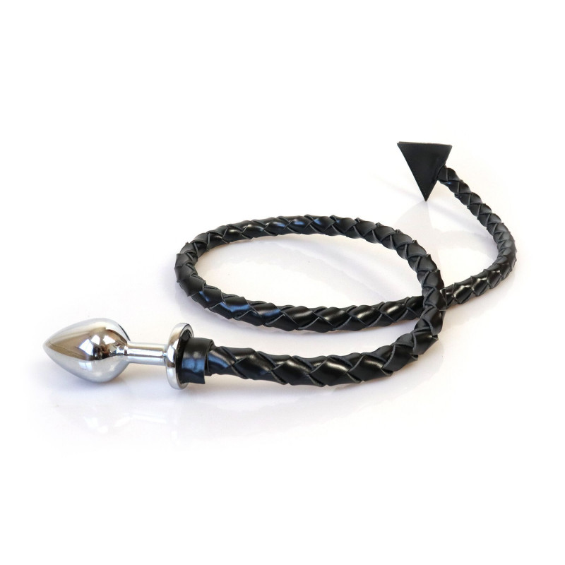 Анальна пробка Art of Sex Succubus металева S чорна, вид збоку, демонструє вигнуту форму