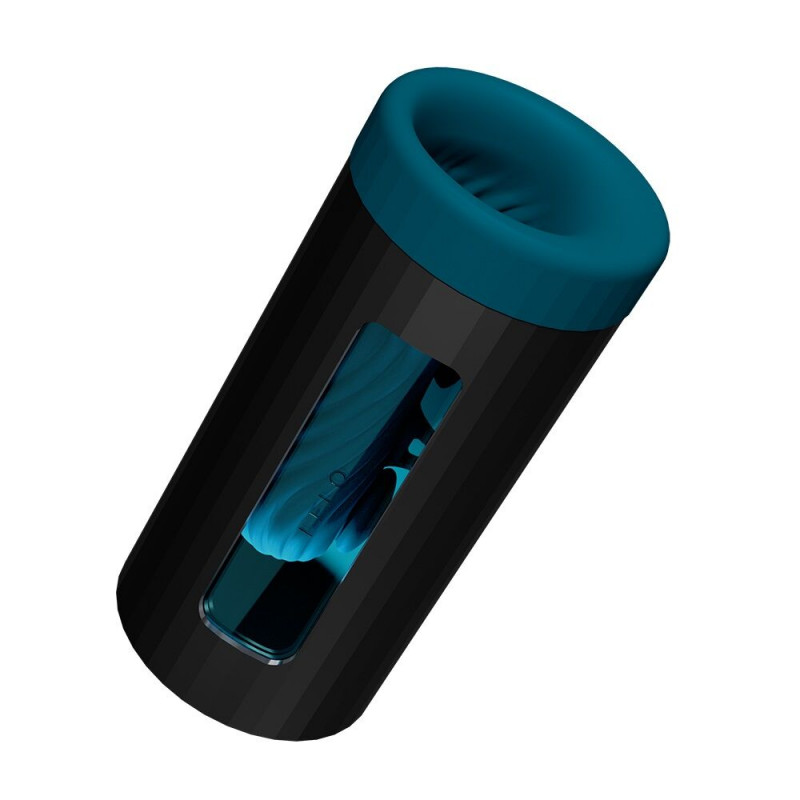 Смарт-мастурбатор LELO F1S V3 XL Teal, вид збоку, демонструє ергономічну форму та текстуровану поверхню