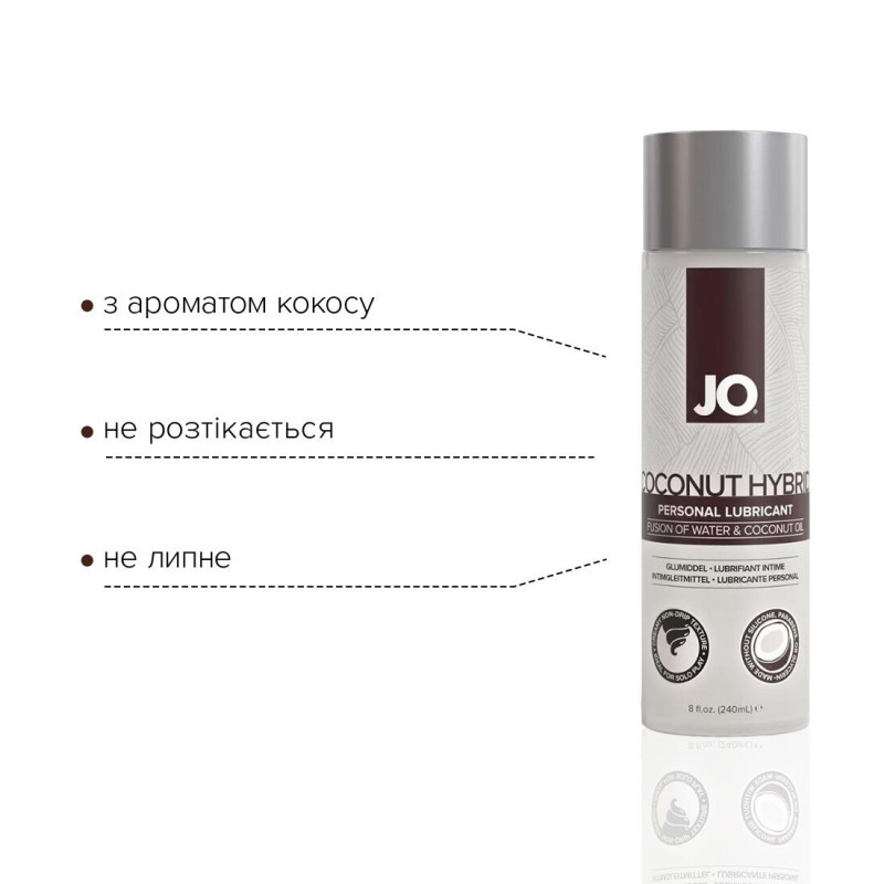 JO Coconut Hybrid Original змазка-крем 240 мл біла - упаковка зверху