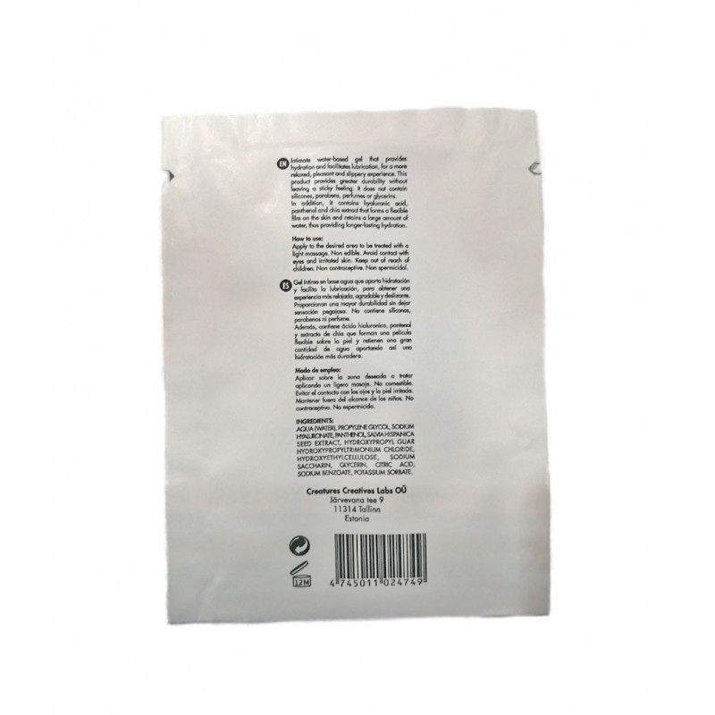 Упаковка пробника гель-лубриканту Driminals Golden Touch 4 мл, вигляд збоку, текстура