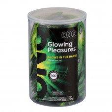 Презервативи ONE Glowing Pleasures, 100 шт, світяться в темряві, зі змазкою, тубус — Keks-Hub