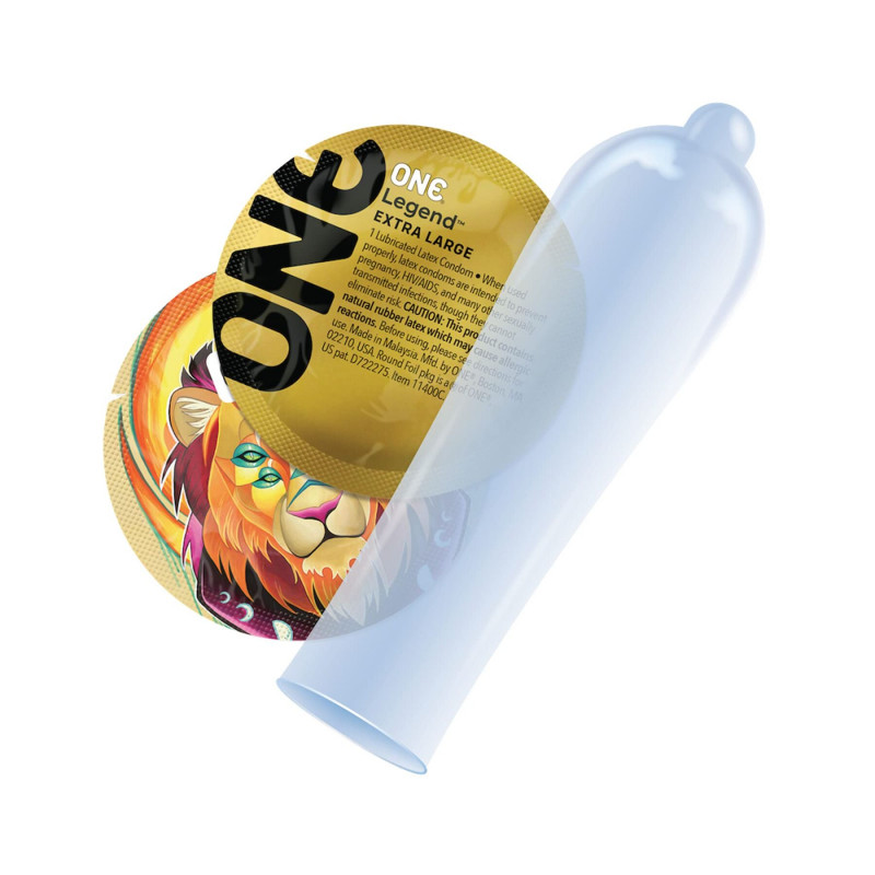 Презерватив ONE Legend XL: вид збоку, текстура, зручне розширення на кінці